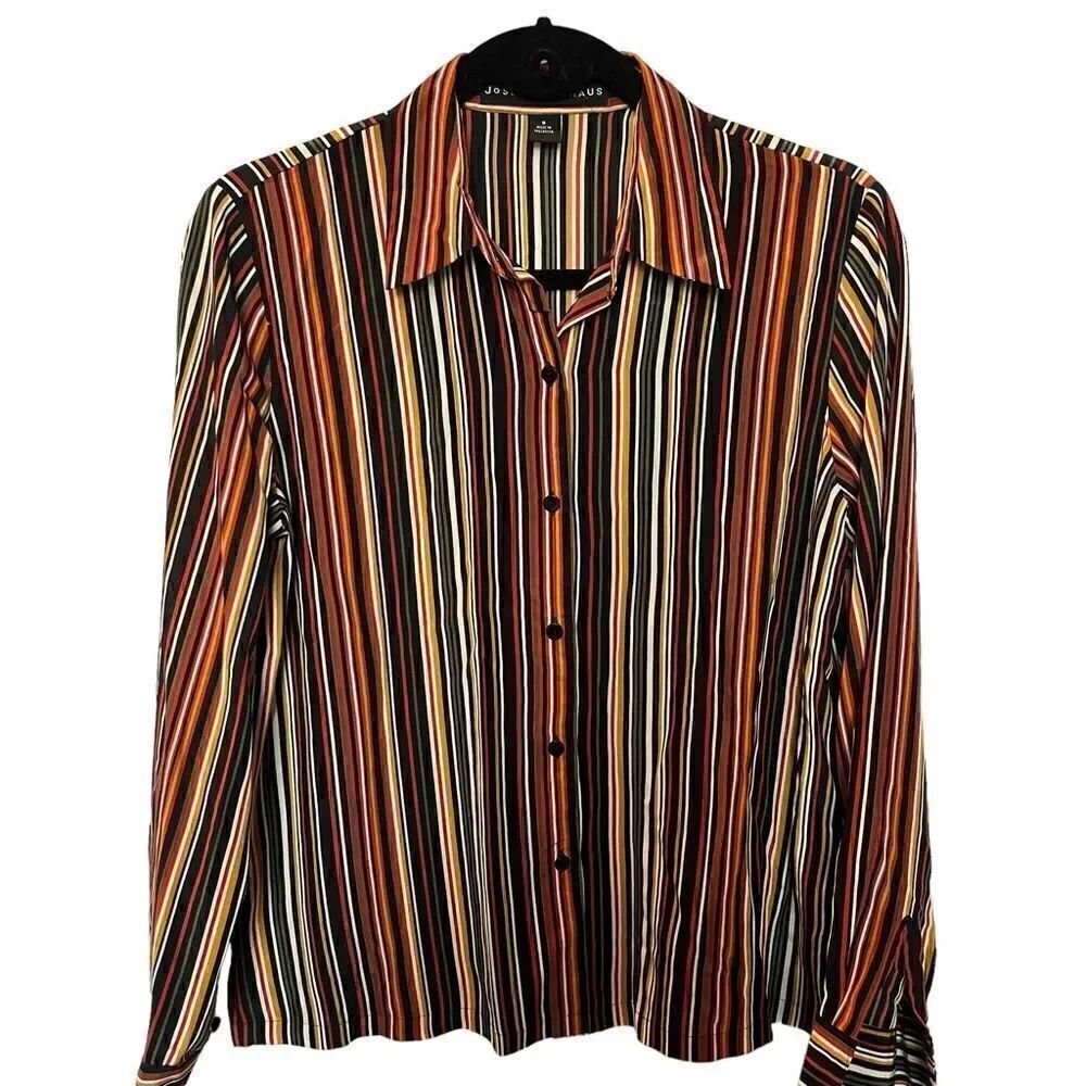 Josephine Chaus Women's Button Up Blouse Size 6 Orange/green Multi Stripe